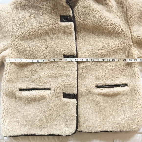 NWT Gap Cream Sherpa & Faux Brown Leather Oversized Jacket Coat Size L Vegan - Picture 10 of 16
